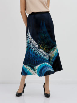 юбка плиссированная в синем цвете с абстрактным принтом - Glenfield фото 8