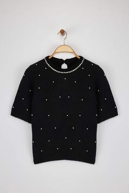 Siyah Yunlu Inci ve Tas Islemeli Triko Kazak TWOAW25KZ00127 - Trendyolmilla фото 6