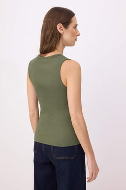 Kahverengi Fitted/Vucuda Oturan Havuz Yaka Kolsuz Fitilli Esnek Orme Atlet TWOSS26AL00062 - Trendyolmilla фото 13