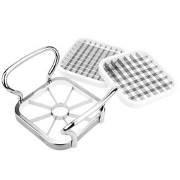 Овощерезка из нержавеющей стали 3 в 1 со сменными насадками 10х10х1см, основание из нержавеющей стали 13х10х6,5см, на картоне, с подвеской (Китай)