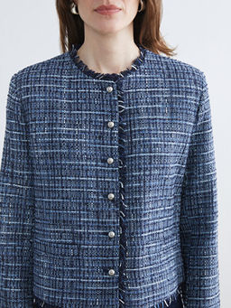 Bisiklet Yaka Ekose Kad?n T?vit Ceket