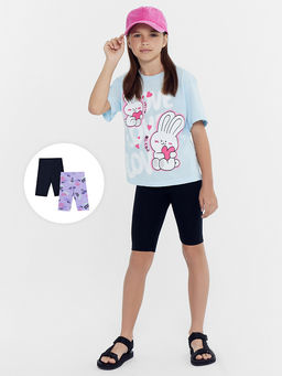 Шорты для девочек мультипак (2 шт.) в лавандовом и черном цвете с граффити