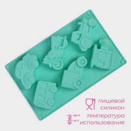 Форма для выпечки Доляна «Транспорт», силикон, 30×17.5 см, 6 ячеек (9×5.5×3.5 см), светло-зелёный