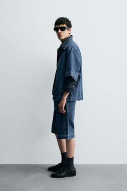 PLEATED RELAXED FIT DENIM BERMUDA SHORTS - Zara фото 4