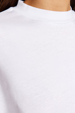 Pembe-Beyaz 2li Paket %100 Pamuk Basic Dik Yaka Orme T-Shirt TWOSS20TS1500