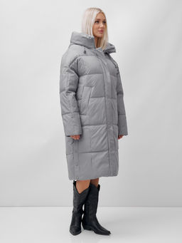 Пальто летучая мышь женское с капюшоном зимнее серого цвета 9619Sr - Mtforce фото 15