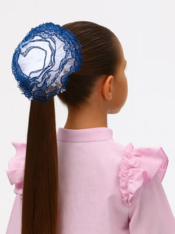 Цена за 6 шт. Бант для волос на резинке «Школьница», волна кружева контраст, d=15 см, сине-белый