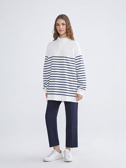 B?y?k Beden ?izgili Kad?n Sweatshirt Tunik