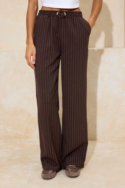 Kahverengi Stoperli Cizgili Straight/Duz Kesim Beli Lastikli Pantolon TWOSS26PL00021 - Trendyolmilla фото 6