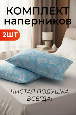 Комплект наперников для подушки из тика - Голубой 50х70