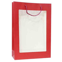 2340 Пакет подар.бумажый с окошком (20*30*16см) Красный (*10)