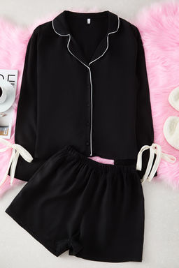 Trendyolmilla Ekru Baglamal?/Kurdele/Fiyonklu ve Biyeli Viskon Sortlu Dokuma Pijama Tak?m? THMSS24PT00047  фото 11