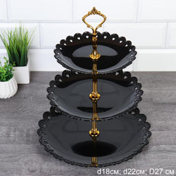 Ваза для фруктов 3-х ярусная 18/22/27 Круг черная / D-1260 /уп 80/ Пластик