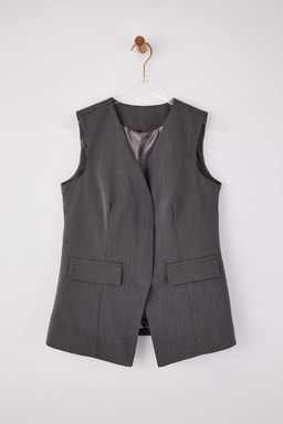 Antrasit Fitted/Vucuda Oturan Gizli Dugmeli Astarl? Dokuma Yelek TWOSS26YE00005