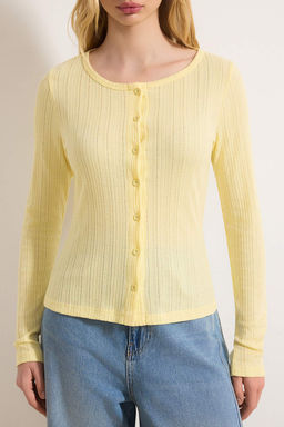 Wardrobe Essentials-Sar? Fitted/Vucuda Oturan Dugmeli Uzun Kollu Raporlu Orme Bluz TWOSS26BZ00246