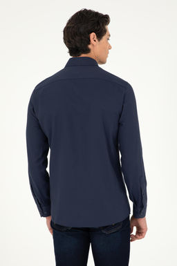 Мужская темно-синяя базовая рубашка с длинным рукавом - U.s. polo assn фото 5