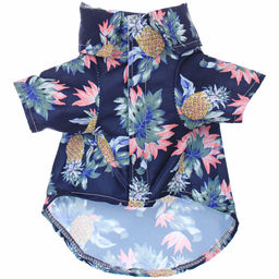 Рубашка для собак и кошек малых и средних пород "СТИЛЬНЫЙ БРО", цвет синий, принт ананасы с цветами, размер L