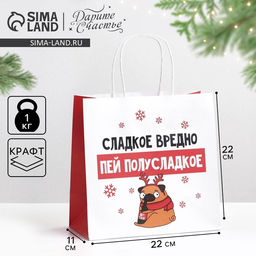 Пакет подарочный новогодний «Сладкое вредно», 22×22×11 см