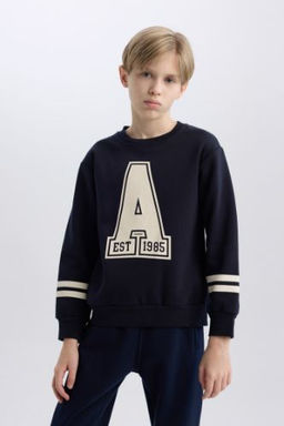 Erkek Cocuk Bisiklet Yaka Bask?l? Sweatshirt