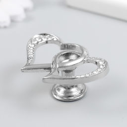 Фурнитура для шкатулки, ручка «Два сердца», металл, стразы, серебро 3.8×5.4×2.4 см