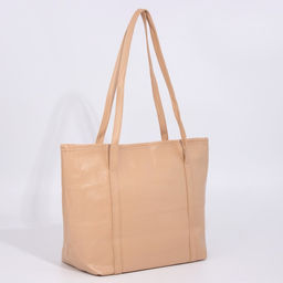 Сумка-шопер женская на молнии, размер 40×14×19 см, однотонная, бежевая