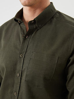 Regular Fit Uzun Kollu Keten Kar???ml? Erkek G?mlek