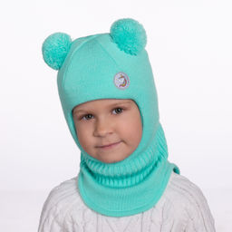 Шлем трехслойный с двумя ниточными помпонами в цвет и светоотражающим шевроном "Единорог" (круглый) (полушерсть). Цвет: мятный