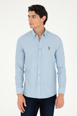 Мужская голубая базовая рубашка с длинным рукавом