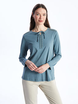 Ba?lamal? Yaka Nak??l? Uzun Kollu Kad?n Bluz