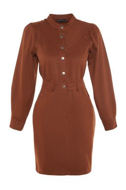 TRENDYOLMILLA Kahverengi Mini Dokuma Dokuma Elbise TWOAW23EL00427  фото 11