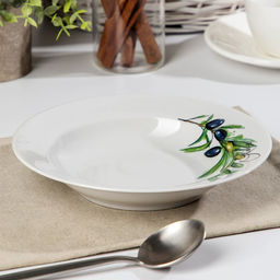 Тарелка глубокая Дулевский фарфор «Оливки», 225 мл, d=20 см, белая, рисунок МИКС