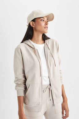 Базовая толстовка на молнии с капюшоном обычного кроя - Defacto фото 3