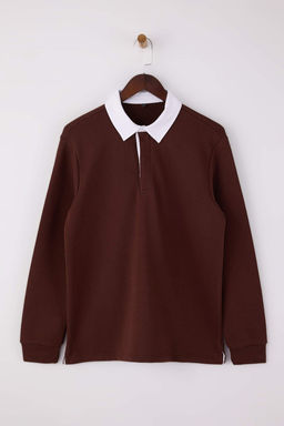 Lacivert Yeni Oversize/Genis Kesim Yakas? Dokuma Polo Yaka Sweatshirt TMNAW26SW00012 - Trendyolmilla фото 9