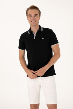 Erkek Slim Fit Siyah Polo Yaka Ti__rt Sepette S_rpriz _ndirim