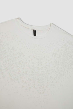 Футболка с коротким рукавом с круглым вырезом и принтом - Defacto фото 7