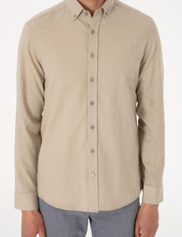 Haki Keten G_r_n_ml_ Slim Fit Uzun Kollu G_mlek - Pierre cardin фото 6