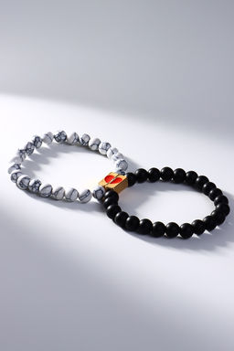 Браслеты парные «Неразлучники» сердце с бусинами, чёрно-белые, шар №8, d=6.5 см