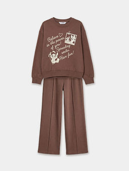 Lilo ve Stitch Bask?l? K?z ?ocuk Sweatshirt ve E?ofman Alt?