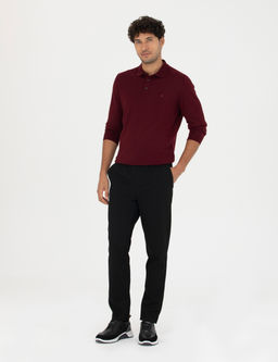Siyah Slim Fit Beli Lastikli Ba_c_kl_ Kanvas Pantolon