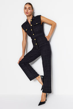 TRENDYOLMILLA Siyah Kemerli Gomlek Yaka Dugme Detayl? Tuvit Dokuma Tulum TWOAW24TU00013  фото 8