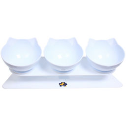 Миски пластиковые на подставке 3шт "МУРОЧКИН", цвет белый, 39,5*12*13см/270мл