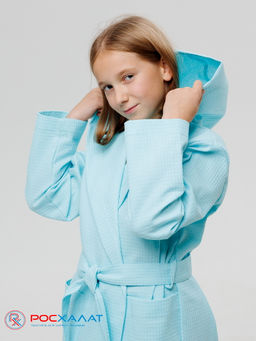 Подростковый вафельный халат с капюшоном мятный В-18 (19)