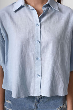 TRENDYOLMILLA Mavi K?sa Kollu Dusuk Kol Oversize Gomlek TWOSS25GO00055  фото 3