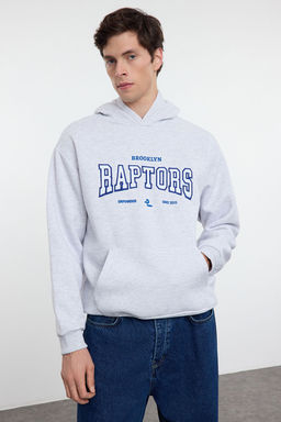 Kar Melanj Oversize/Genis Kesim Kapusonlu Ici Polarl?/S?cak Tutan Nak?sl? Sweatshirt TMNAW25SW00068