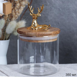 Банка для сыпучих бамбуковая крышка с фигуркой 350 мл 8х8 см / 9858 /уп 150/ новогодняя