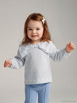 Fiyonk Yaka Detayl? ?izgili K?z Bebek Bluz ve Tayt