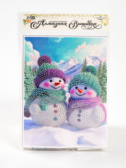 Алмазная вышивка с частичным заполнением «Снеговики» 15×21, холст