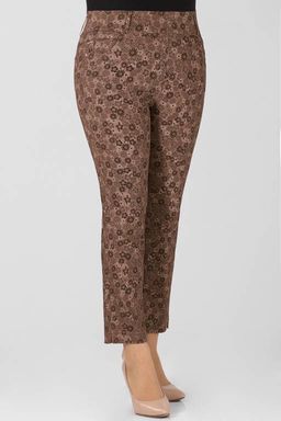Брюки коричневые укороченные женские с цветочным принтом - Almond фото 5