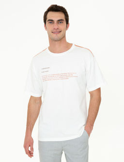 Ekru Comfort Fit Bisiklet Yaka Ti__rt