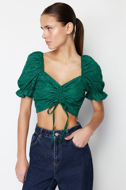 Yesil Buzgu Detayl? Crop Dokuma Bluz TWOSS24BZ00340